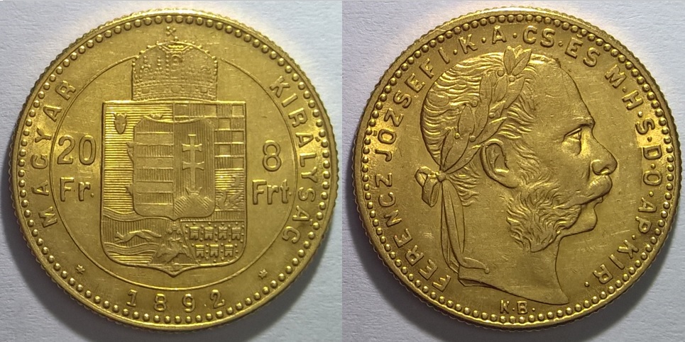 1892 Ferenc József 8 forint - 20 fr Fiume