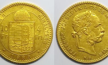1888 Ferenc József arany pénz 4 forint - 10 fr