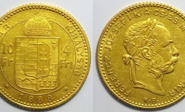 1888 Ferenc József arany pénz 4 forint - 10 fr